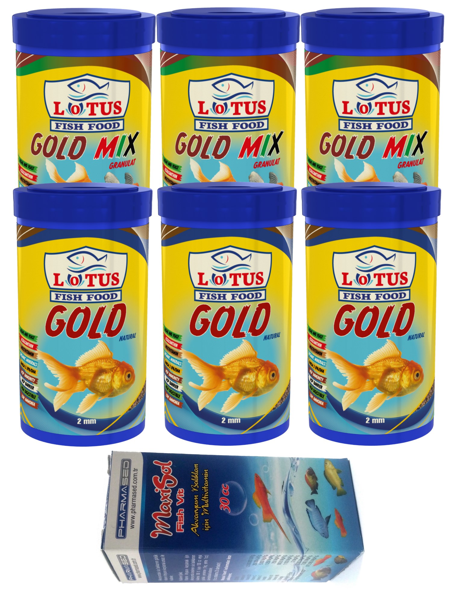 Lotus Gold Natural 3x100ml Ve Mix Granulat 3x100ml Japon Balık Yemi Ve Vitamini