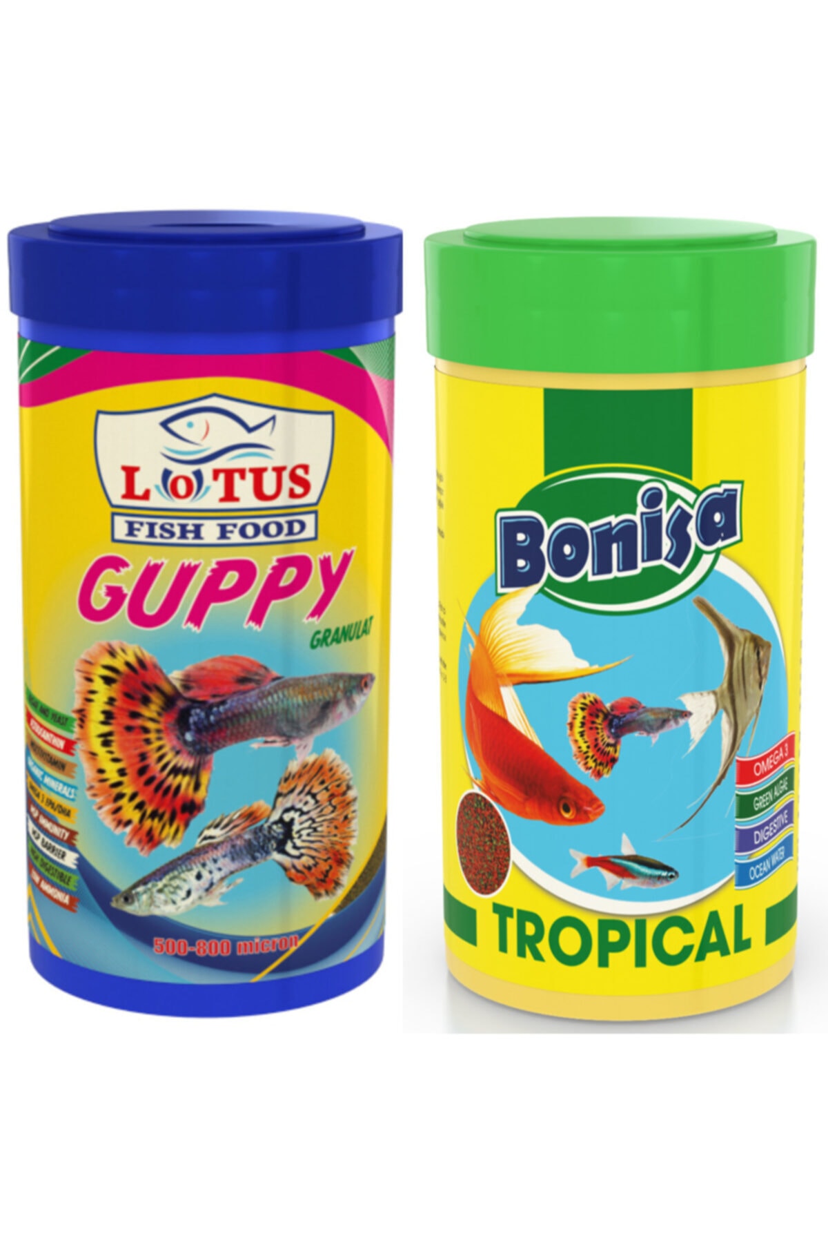 Lotus Guppy Granulat 250 ml ve Bonisa Tropical 250 ml Balık Yemi