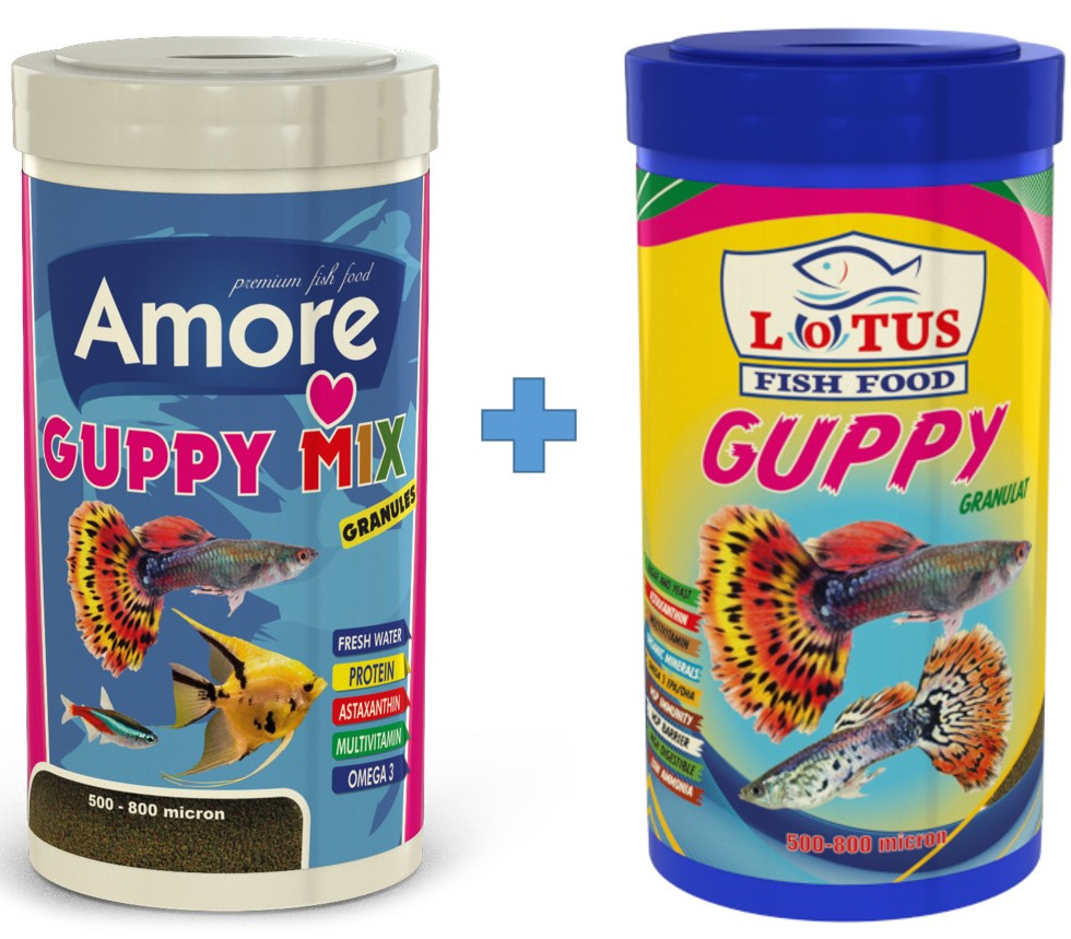 Lotus Guppy Granulat 250ml Ve Amore Guppy Granules 250ml Balık Yemi