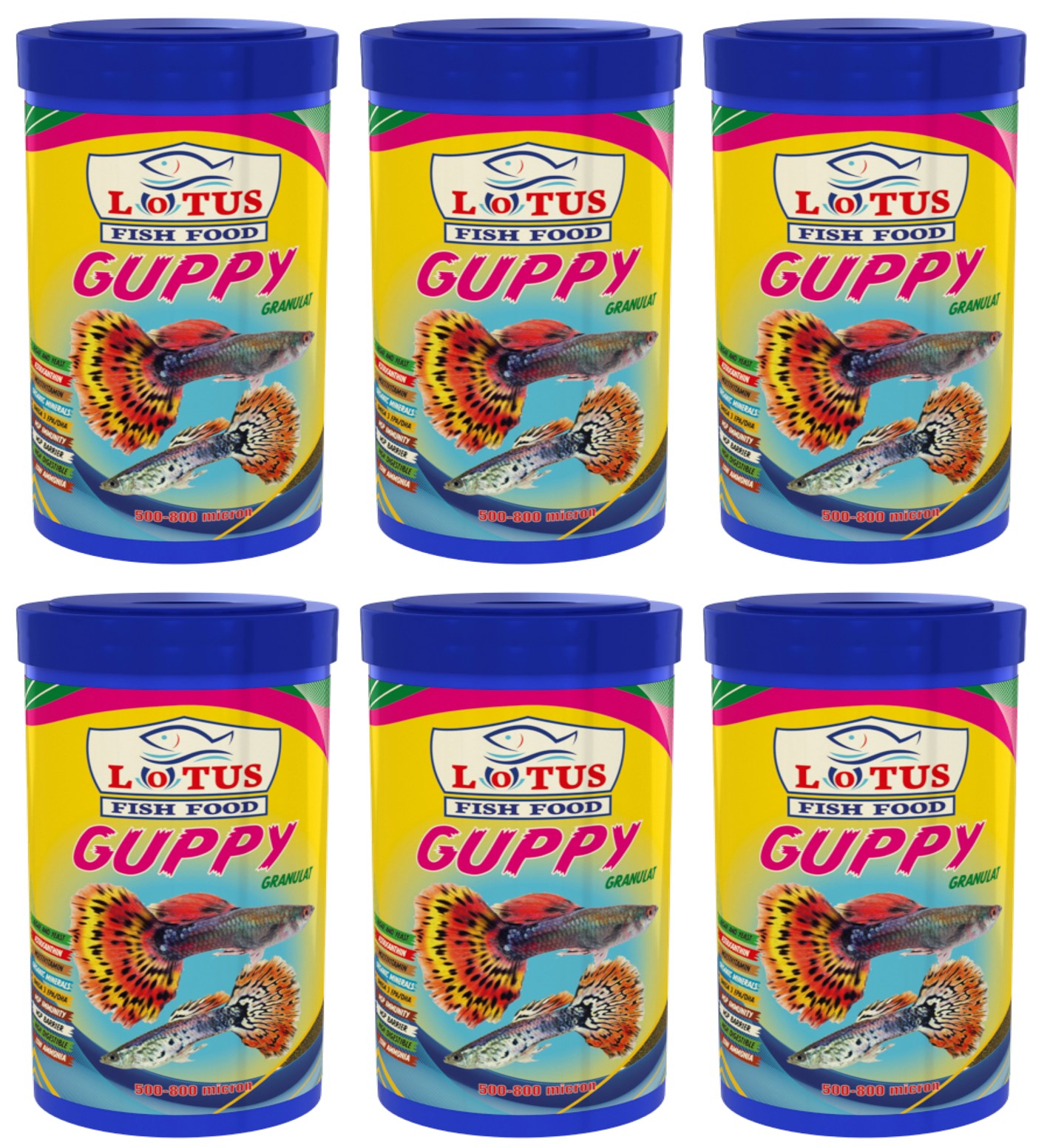 Guppy Granulat 6 x 100ml Akvaryum Balık Yemi ve 1 Vitamin Seti