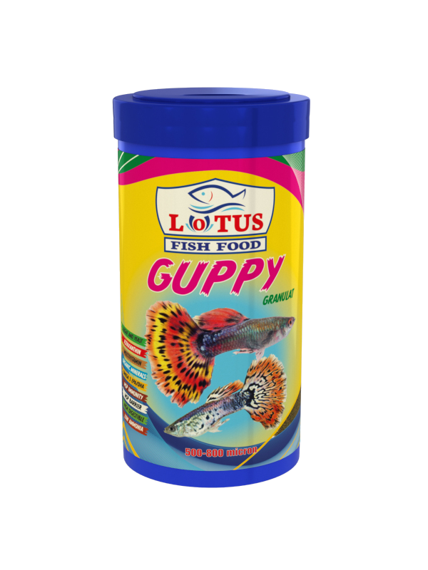 Lotus Guppy Granulat 6 x 100ml Akvaryum Balık Yemi ve 1 Vitamin Seti