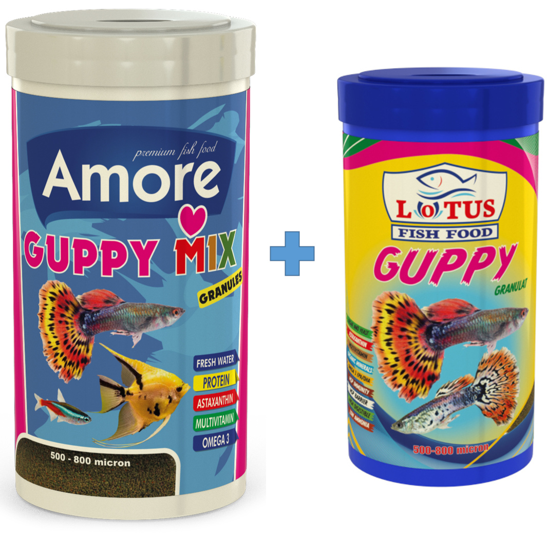 Guppy Granulat 250ml ve Amore Guppy Mix Granules 1000ml Balık Yemi