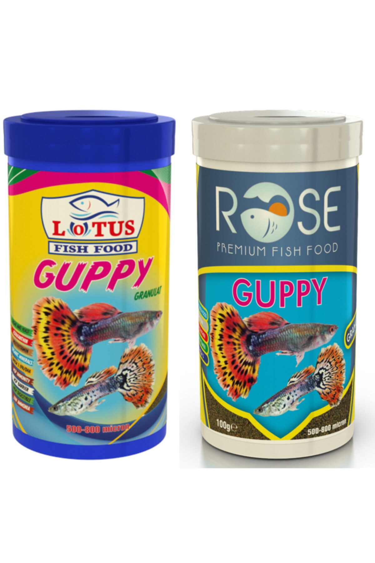 Lotus Guppy Mix Granules 250 Ml Ve Rose Guppy 250 Ml Balık Yemi