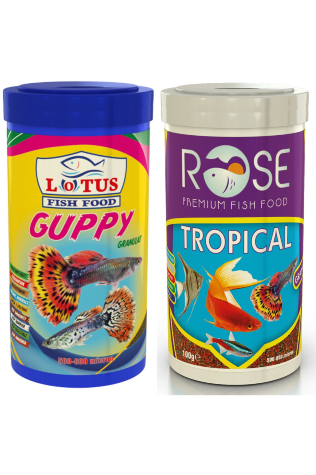Guppy Granulat 250 ml ve Rose Tropical 250 ml Balık Yemi