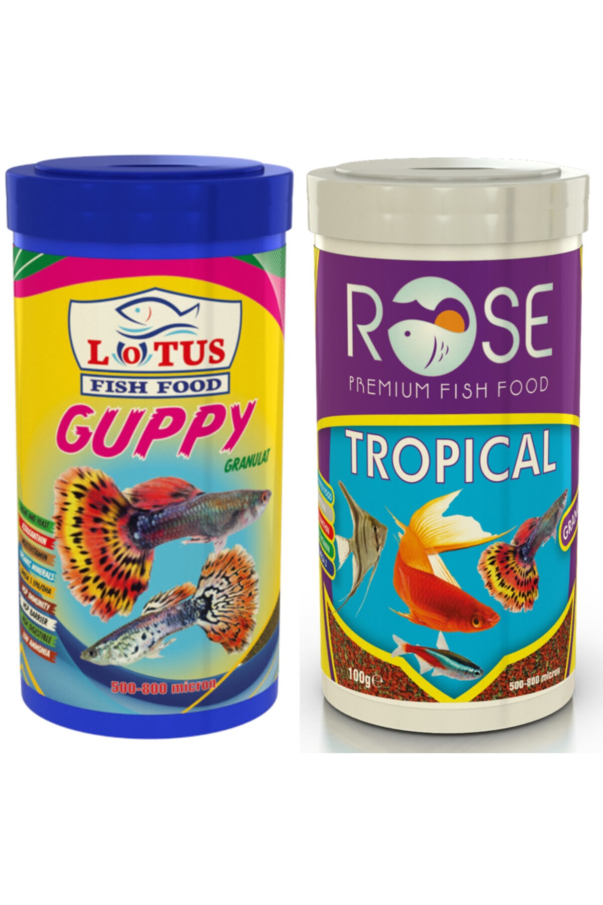 Lotus Guppy Granulat 250 Ml Ve Rose Tropical 250 Ml Balık Yemi