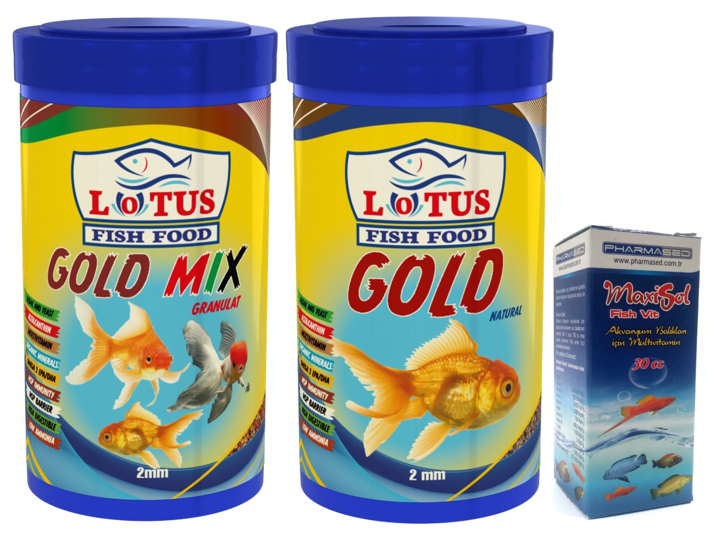 Amore Japon Balığı Yem, Vitamin Seti, 100 Ml Gold Natural, 100 Ml Gold Mix, Vitamin