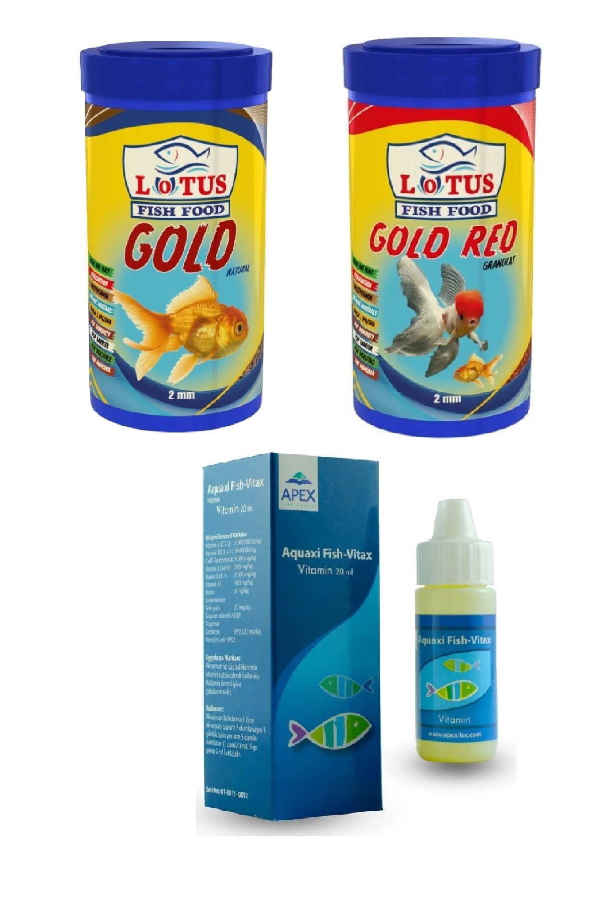 Lotus Japon Balığı Yem, Vitamin Seti, 250 Ml Gold Natural, 250 Ml Gold Red, Vitamin