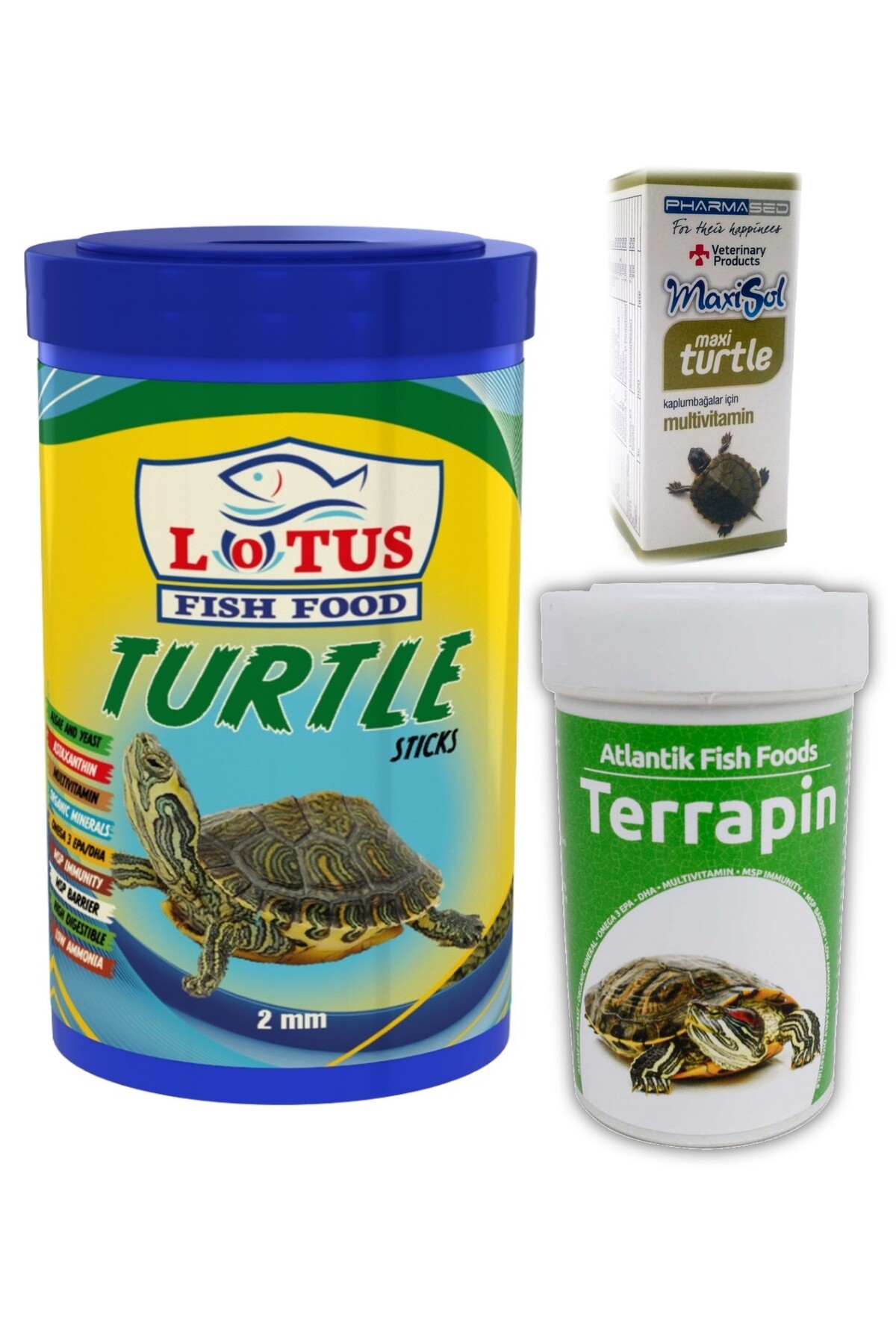 Kaplumbaga Yemi 1000ml, terrapin 100 ml Turtle Sticks, Multivitamin Seti