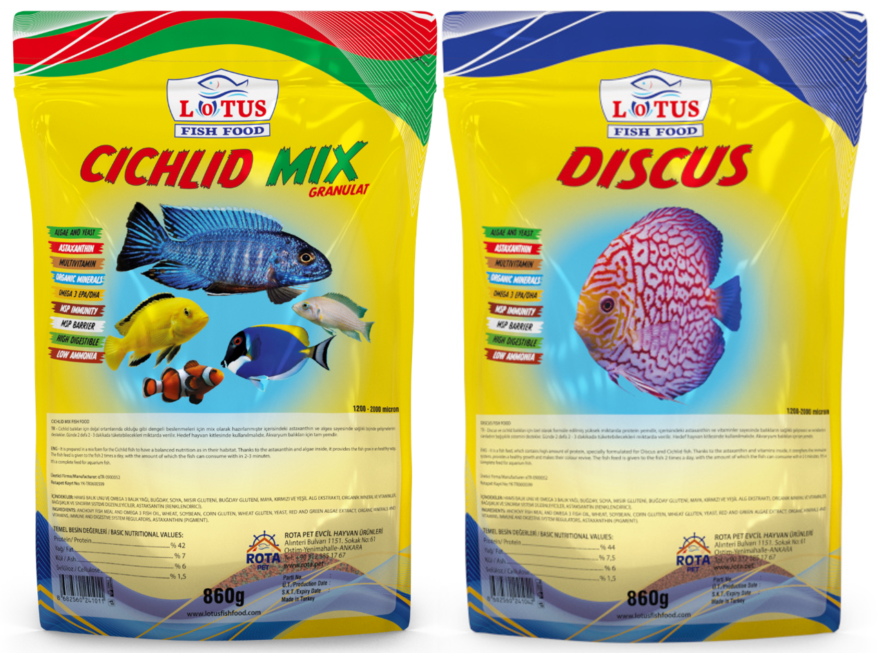 Malawi Cichlid Mix 860g ve Discus 860g Akvaryum Balık Yemi