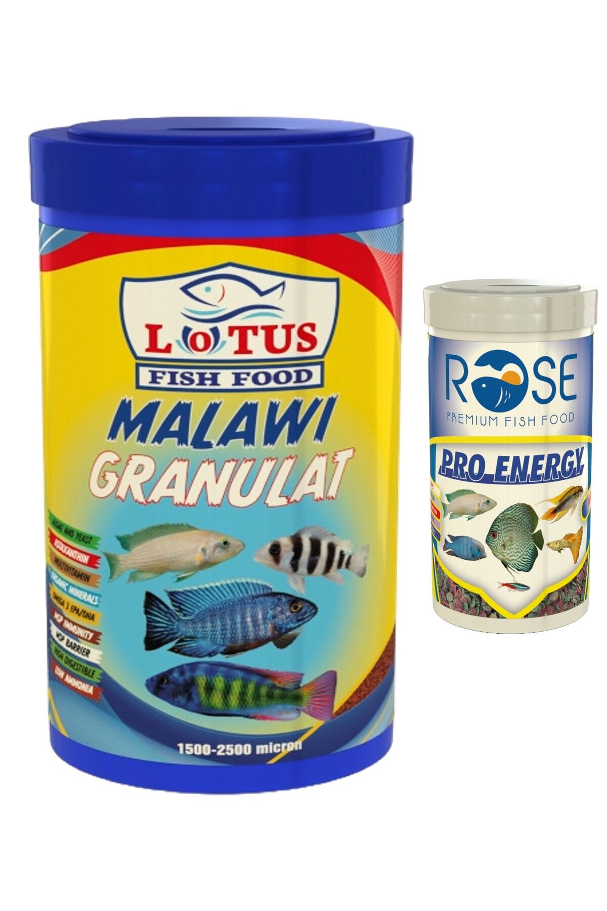 Lotus Malawi Granulat 1000ml 400gr, Rose Pro Energy Mix Chips 100ml Kutu Balık Yemi