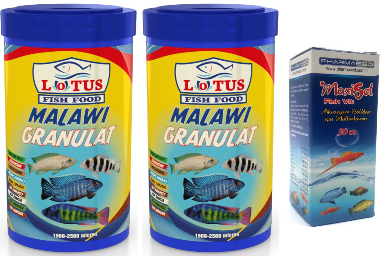 Lotus Malawi Granulat 2x250ml Kutu Akvaryum Yüksek Protein Balık Yemi ve Fishvit