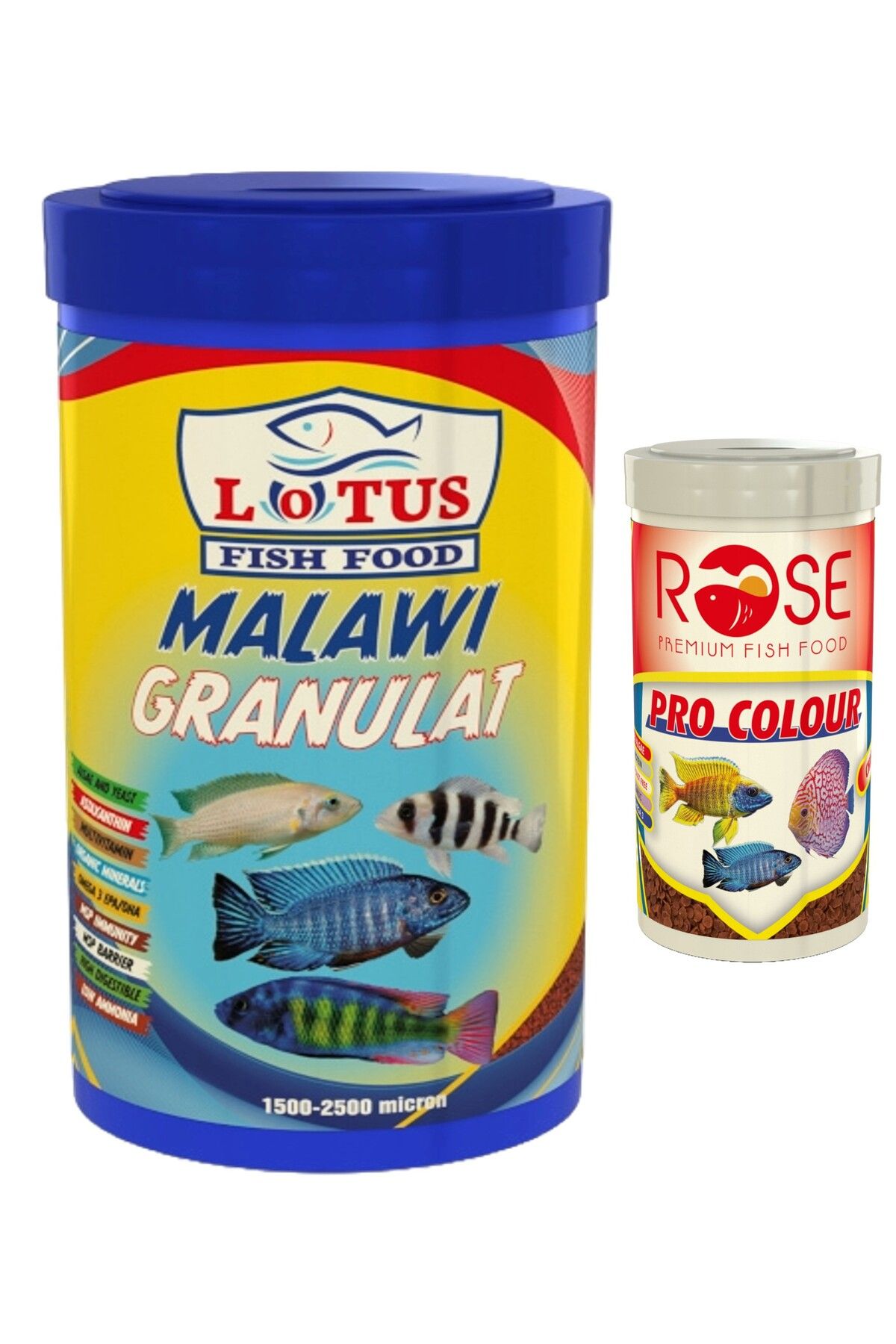 Lotus Malawi Granulat 400gr 1lt, Rose Pro Colour Chips 100ml Kutu Renklendirme Balık Yemi