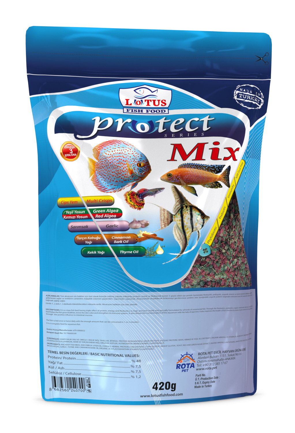 Lotus Protect Mix Garlic Pro 420 gr Poşet Balık Yemi