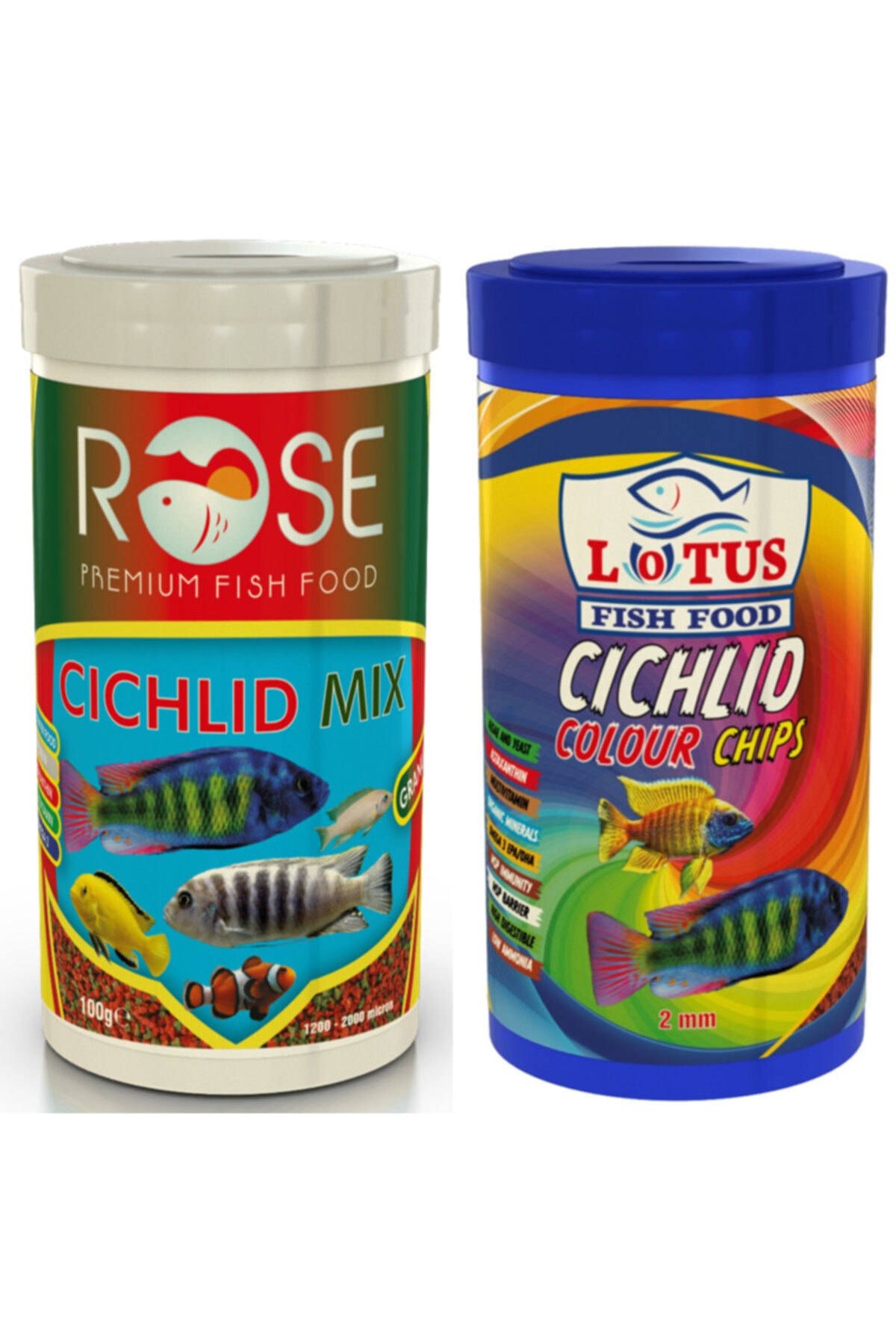 Lotus Cichlid Colour Chips Renklendirici 250 Ml Ve Rose Cichlid Mix 250 Ml Balık Yemi