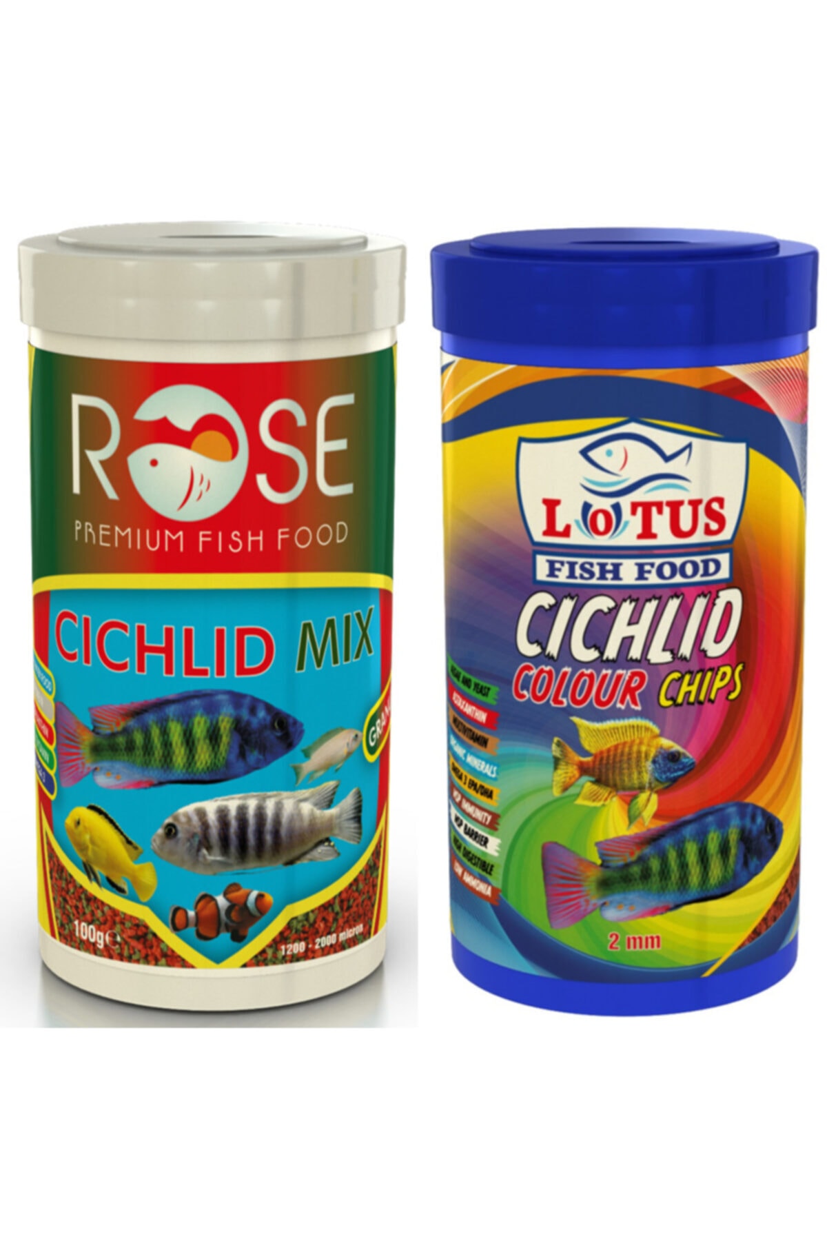 Lotus Cichlid Colour Chips Renklendirici 250 ml ve Rose Cichlid Mix 250 ml Balık Yemi