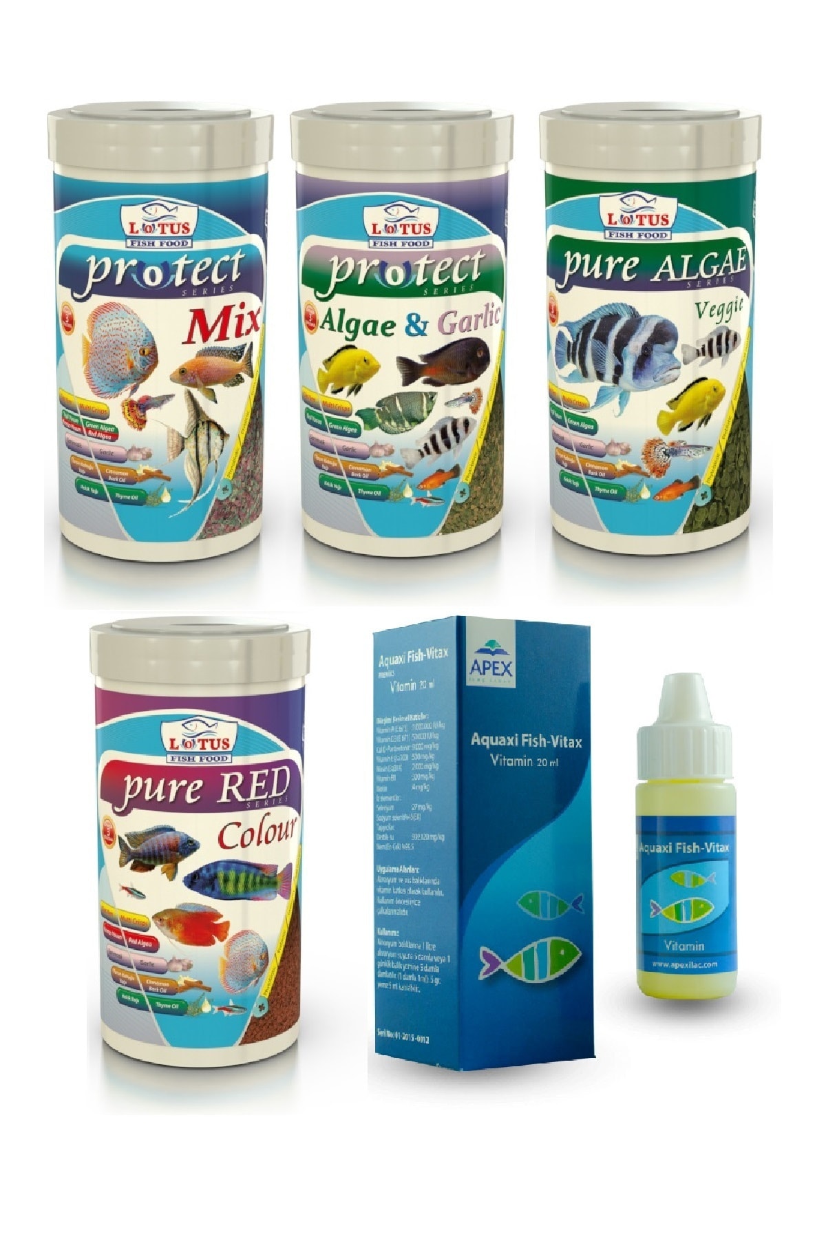 Tropical, Ciklet Cips Yem Vitamin Seti, 250 Ml Mix, Algae Garlic, Algae Veggie, Pure Red Colour