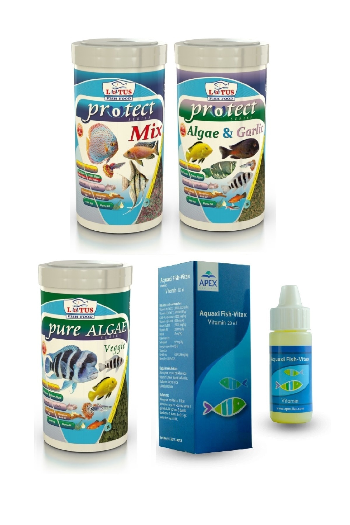 Tropical, Ciklet Cips Yem Vitamin Seti, 250 Ml Mix, Algae Garlic, Algae Veggie