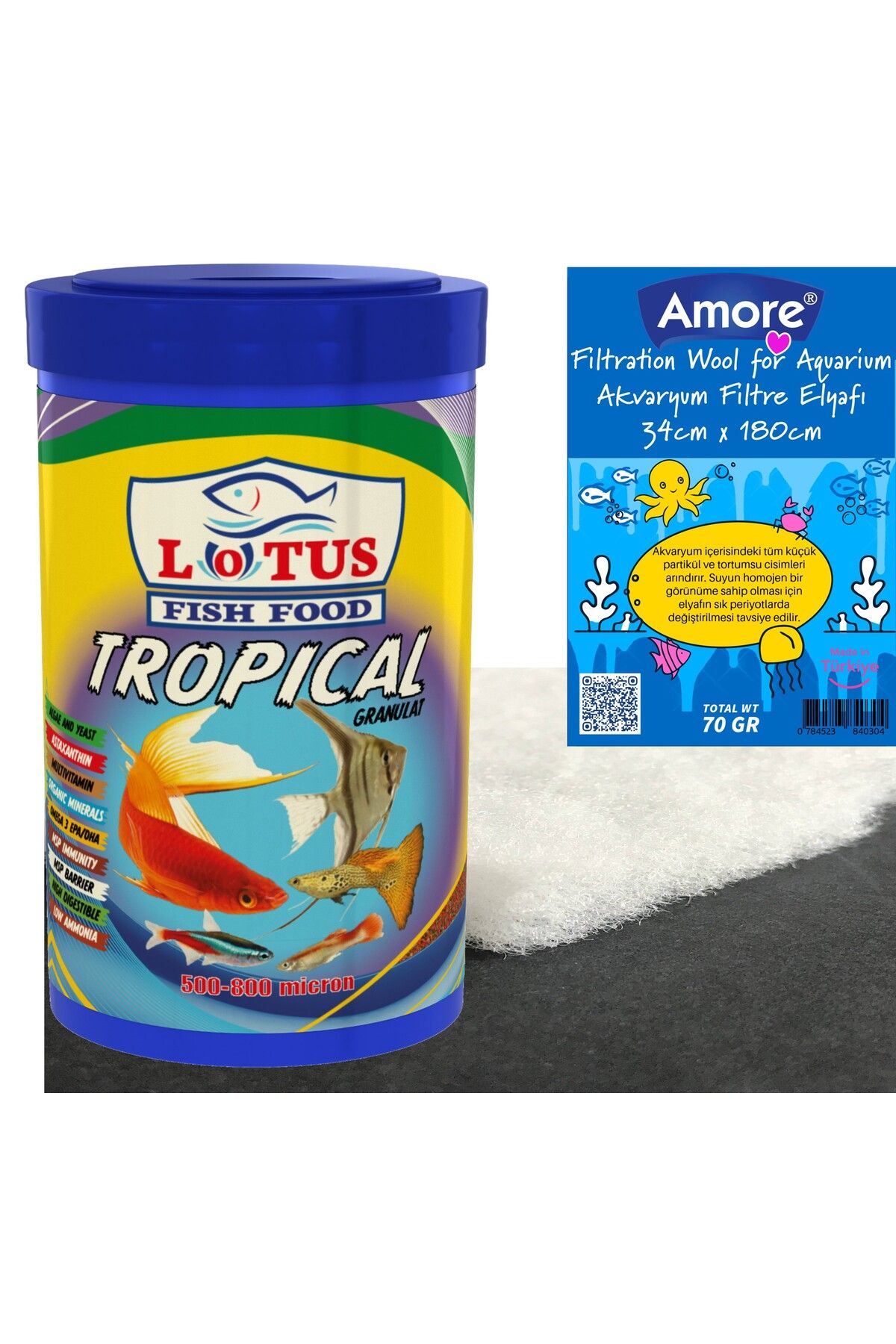 Tropical Mix Granulat 1000 ml Lepistes-Melek-Moli Balık Yemi, Soffice Filtre Elyaf 34x180cm 70gr