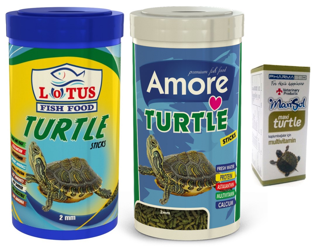 Lotus Turtle Sticks 1000 Ml Ve Amore 1000 Ml Sürüngen Ve Kaplumbağa Yemi Ve Multivitamin