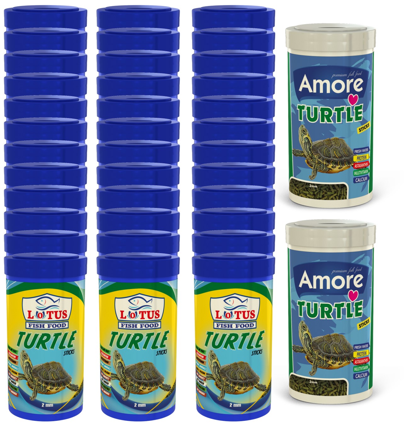 Lotus Turtle Sticks 36x100ml Kutu ve Amore Turtle 2x250ml Kutu Kaplumbağa Yemi