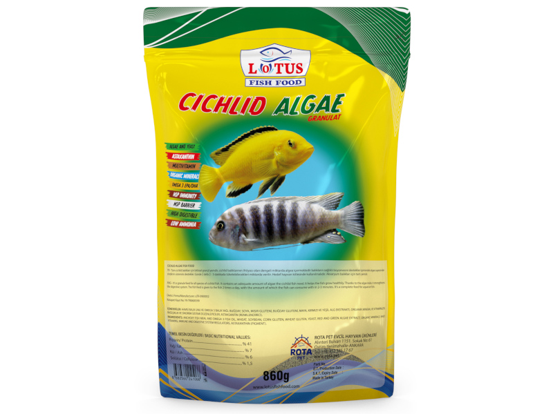 LOTUS CİCHLİD ALGAE 860 GR POŞET BİTKİSEL ALG OMEGA3 BALIK YEMİ 