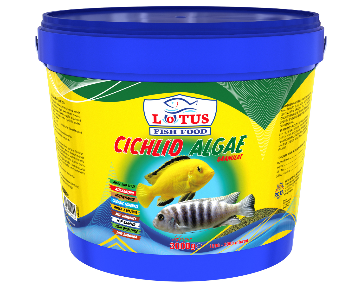 Lotus Lotus Cichlid Algae 3 Kg Kova Bitkisel Alg Omega3 Balık Yemi 