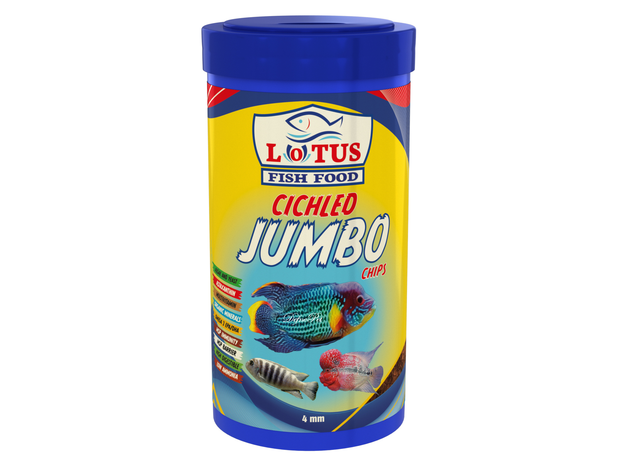 LOTUS CİCHLİD JUMBO CHİPS 1 LT 300 GR KUTU İRİ BÜYÜK PROTEİN BALIK YEMİ