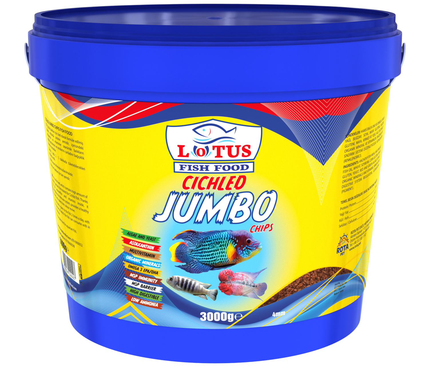 Lotus Lotus Cichlid Jumbo Chips 10 Lt 3 Kg Kova Iri Büyük Protein Balık Yemi