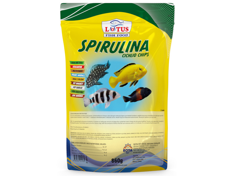 Lotus Cichlid Spirulina Chips Algae Astaxanthin 860 Gr Poşet Tropheus Tanganyika Balık Yemi