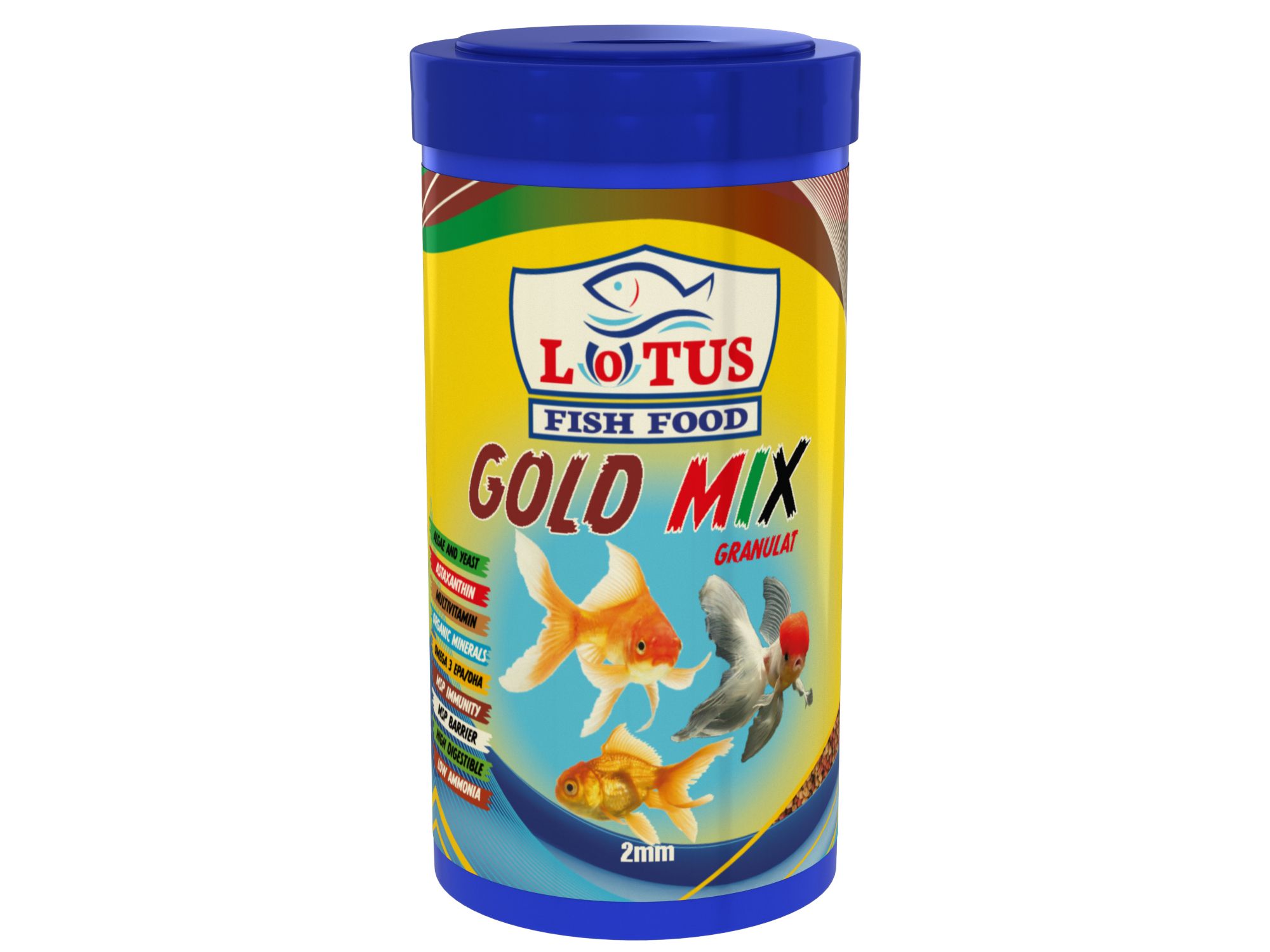 Lotus Lotus Gold Mix Granulat Astaxanthin 250 Ml Kutu Granül Renk Alae Sarımsak Omega-3 Japon Balığı Yemi 100 Gr