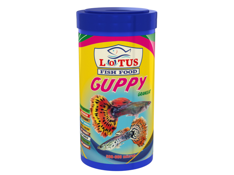 LOTUS GUPPY GRANULAT 250ML BİTKİSEL PROTEİN KARIŞIK LEPİSTES MOLİ TETRA KILIÇ 100 GR BALIK YEMİ