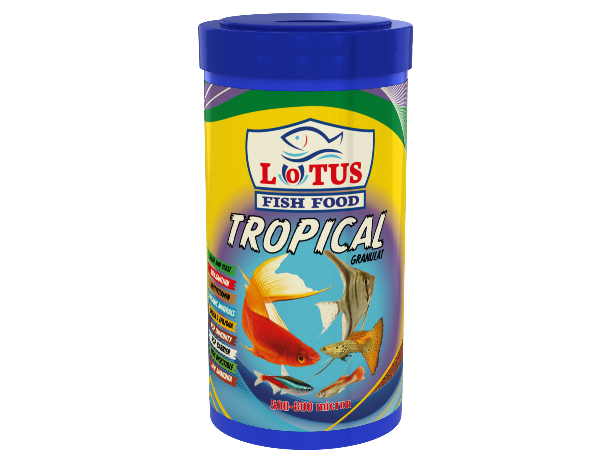 LOTUS TROPICAL GRANULAT 250ML BİTKİSEL PROTEİN KARIŞIK LEPİSTES MOLİ TETRA KILIÇ 100 GR BALIK YEMİ