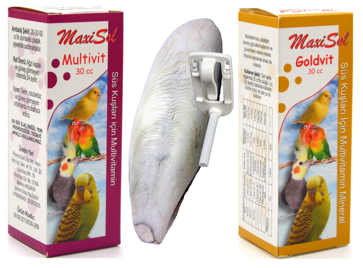 Maxısol Goldvit 30cc ötüm Ve Enerji + Multivit 30cc + Kalamar Kemiği 30gr Sıcacık Kuş Vitamin Seti