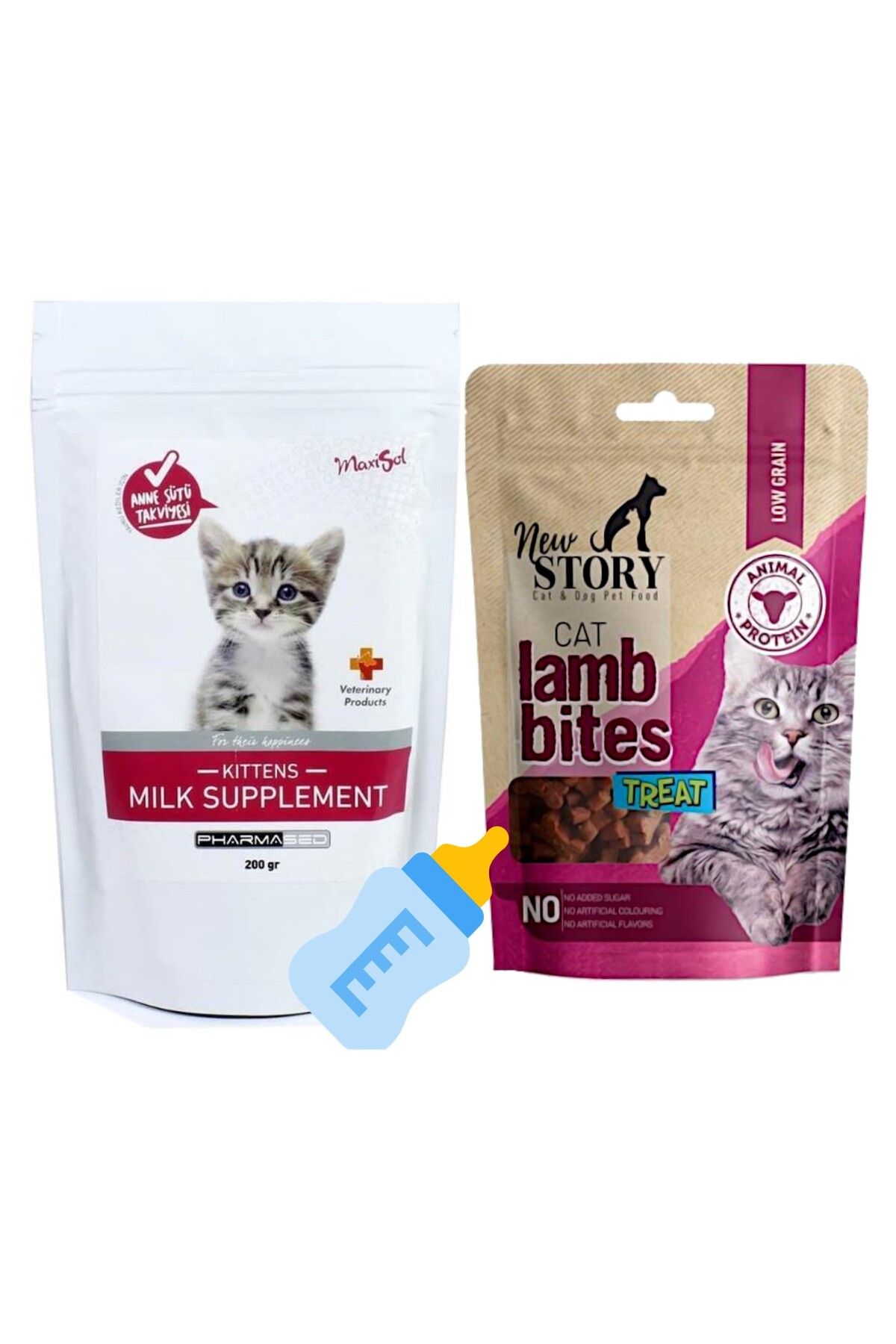 Maxısol Yavru Kedi Sut Tozu 200gr, Biberon, Cat Lamb Bites 60gr Odul Mamasi