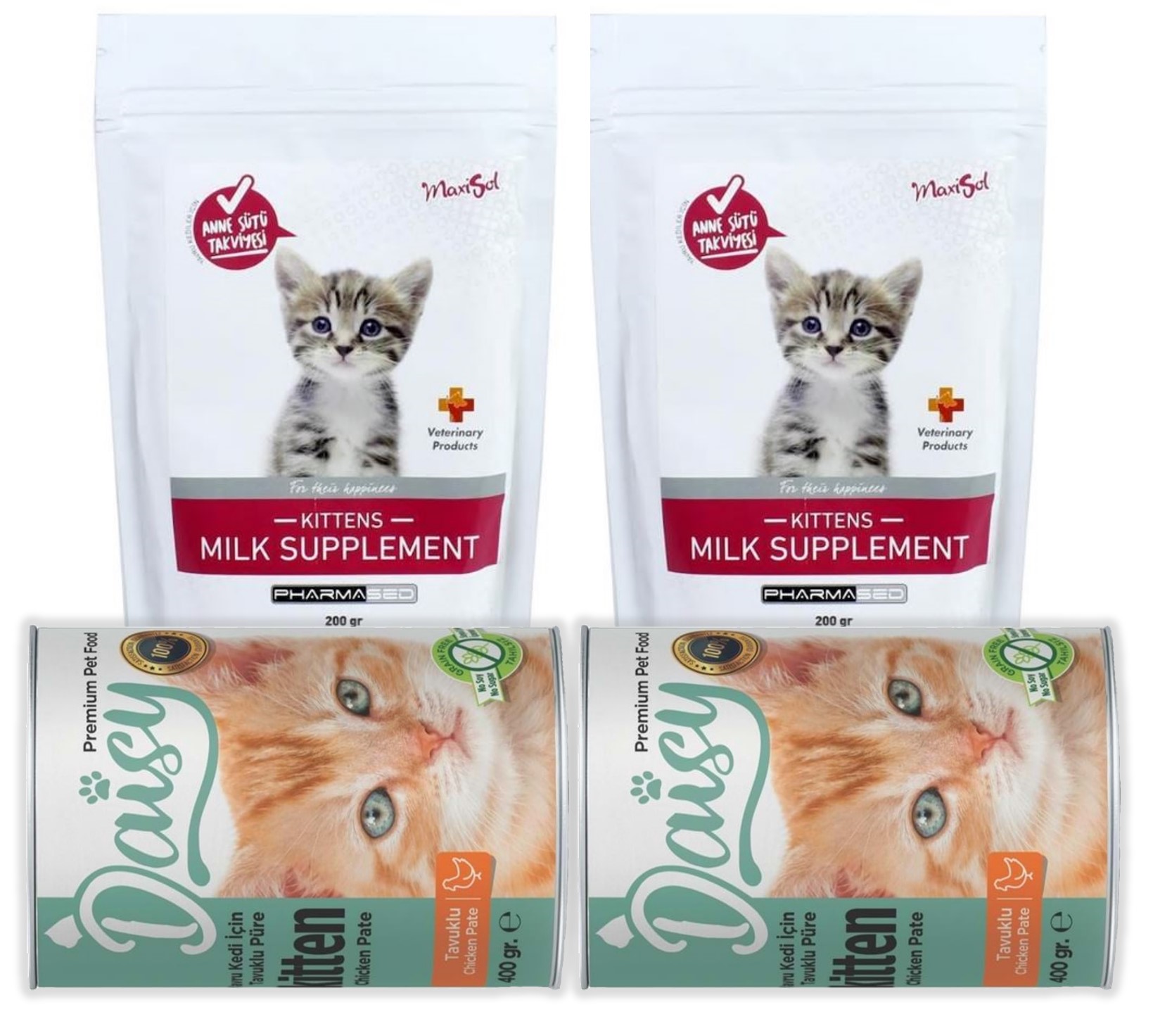 Maxısol Yavru Kedi Süt Tozu 400gr Ve 2 Adet Konserve Mama