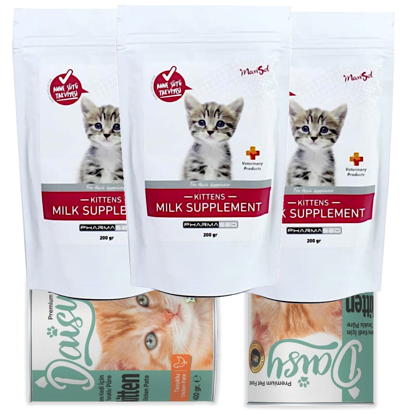 Maxısol Yavru Kedi Süt Tozu 3x200gr, 2-daisy Kitten Konserve