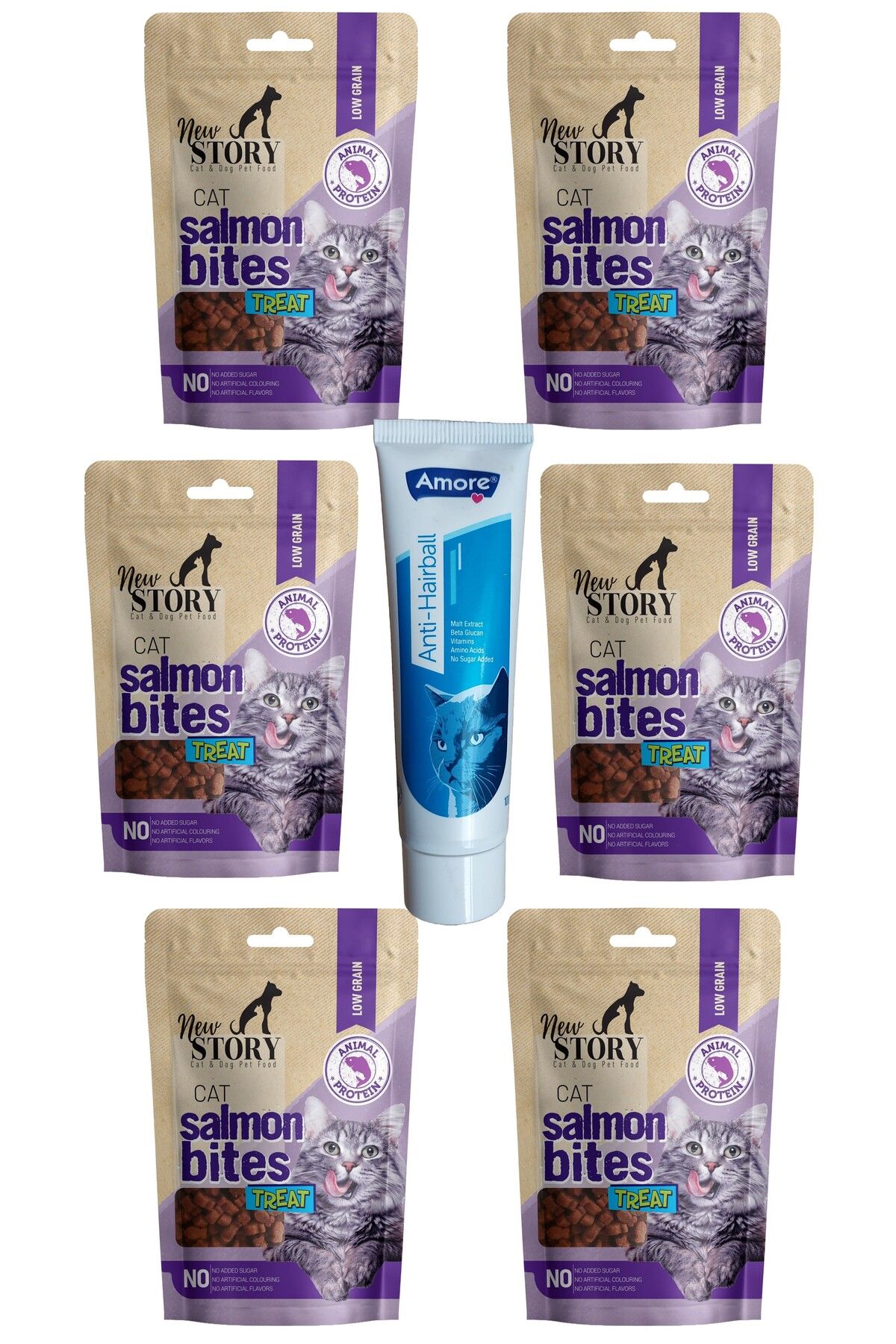 New Story Anti Hairball 100ml, New Story Somonlu 6x60gr Yumuşacık Atıştırmalık Taneli Kedi ödülü