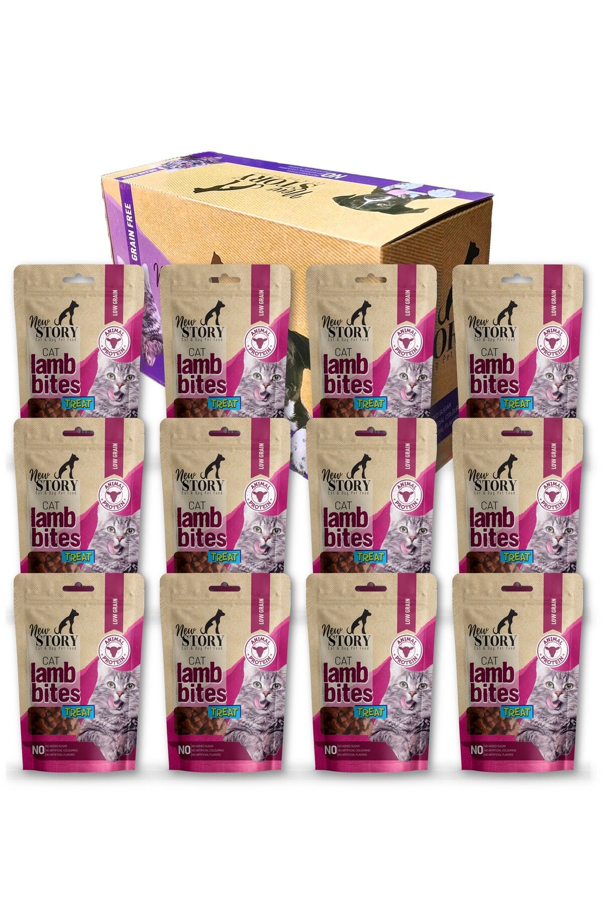 New Story Atıştırmalık Yumuşacık Taneli Kedi ödülü Lamb-bites 12li Box,biyotin Malt 100ml