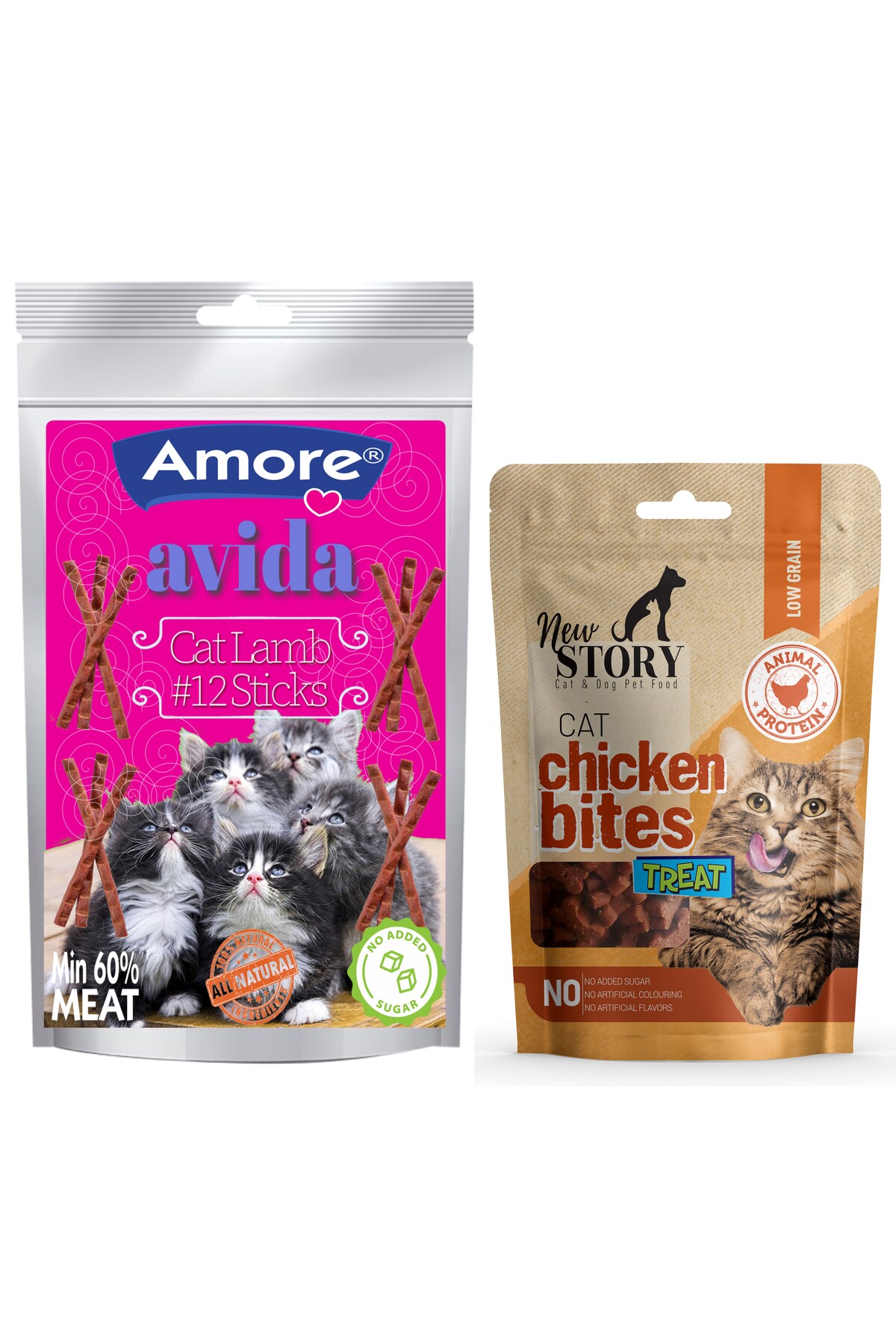 New Story Avida 12li Sticks Kuzu Etli Kedi Odulu, New Story Chicken Bites Taneli Yumusacik Atistirmalik Mama