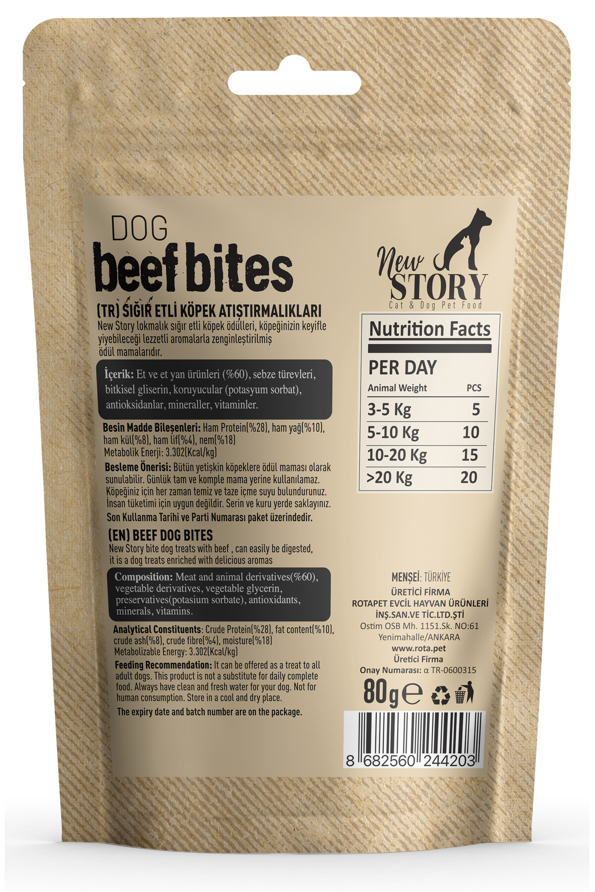 New Story Dog Beef Bites 2x80gr Kopek Taneli Odul Mamasi, 4 Kuzu Etli Yetiskin Konserve