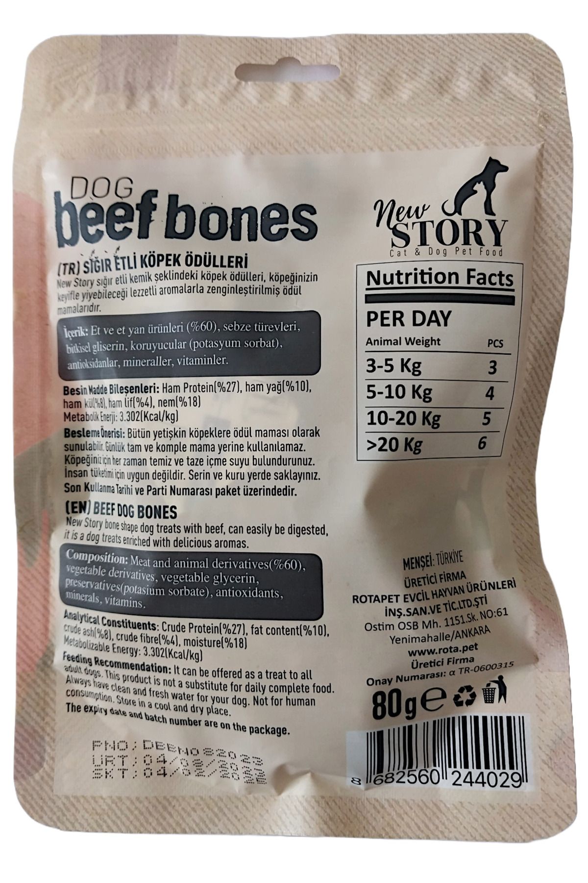 New Story Dog Beef Bones Dana Etli Kopek Odulu Yumusak, Atistirmalik 80 gr