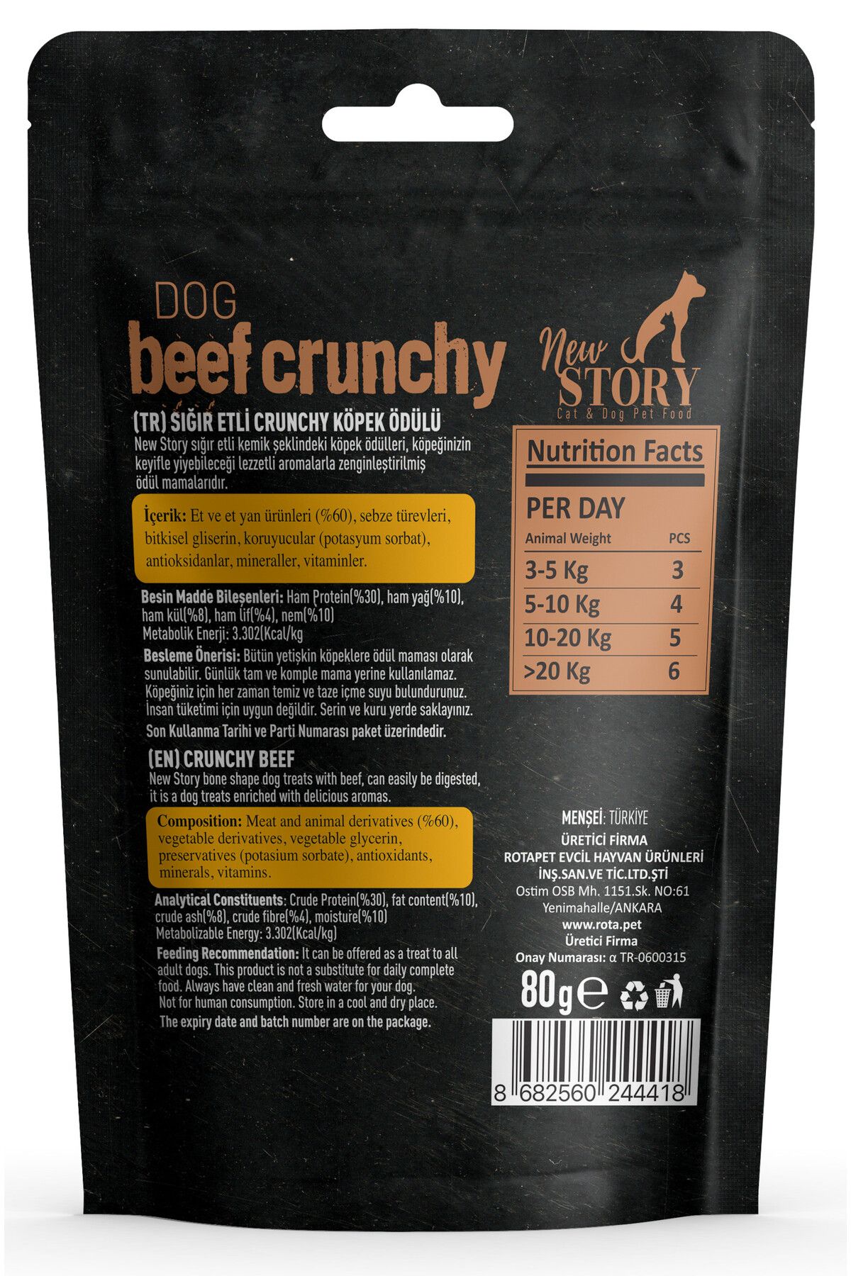 New Story Dog Beef Crunchy 3x80gr Kopek Taneli Kemik Sekilli Odul Mamasi