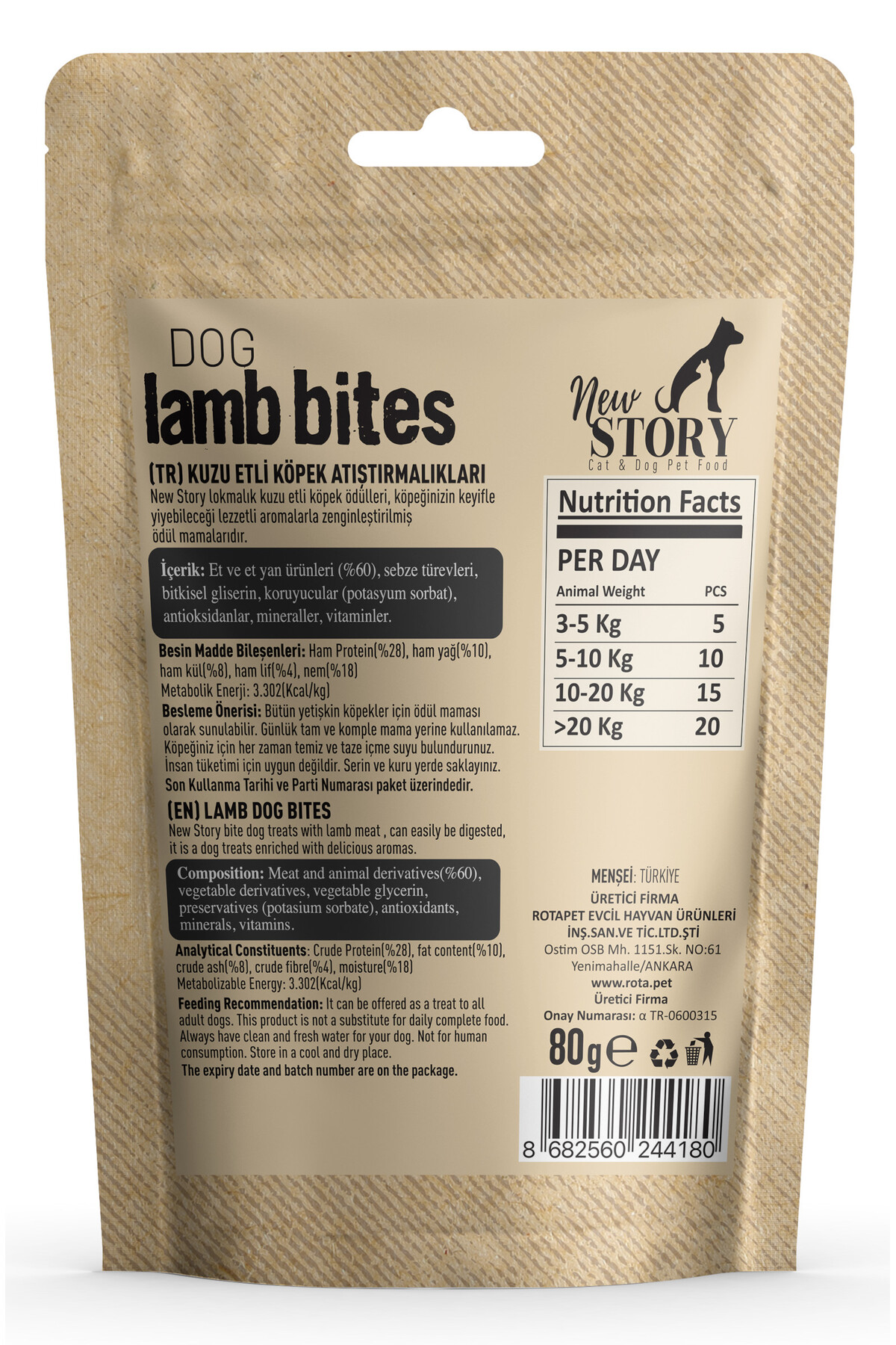 New Story Dog Lamb Bites Kopek Odul Mamasi 4x80gr, Amore Kuzu Etli Pirincli 4lu Yavru Konservesi