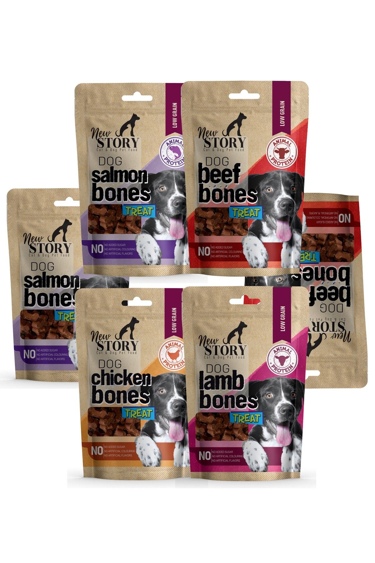New Story Dog Mix Bones 2-somonlu, 1-kuzulu, 2-sığırlı, 1-tavuklu Köpek Karışık ödül Maması