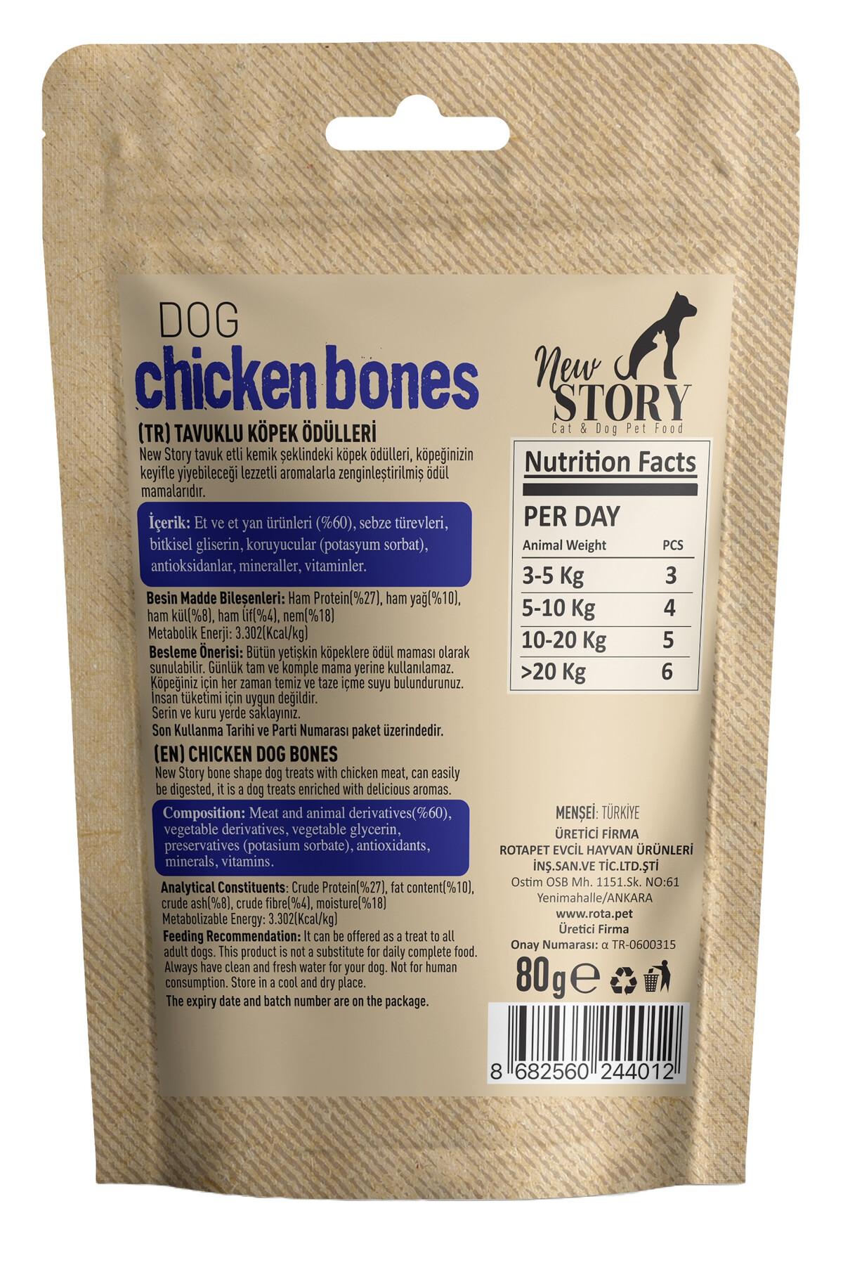 New Story Dog Mix Bones 6x80gr Kopek Karisik Odul Mamasi, 3-Sigir Etli, 2-Kuzu Etli, 1-Tavuk Etli
