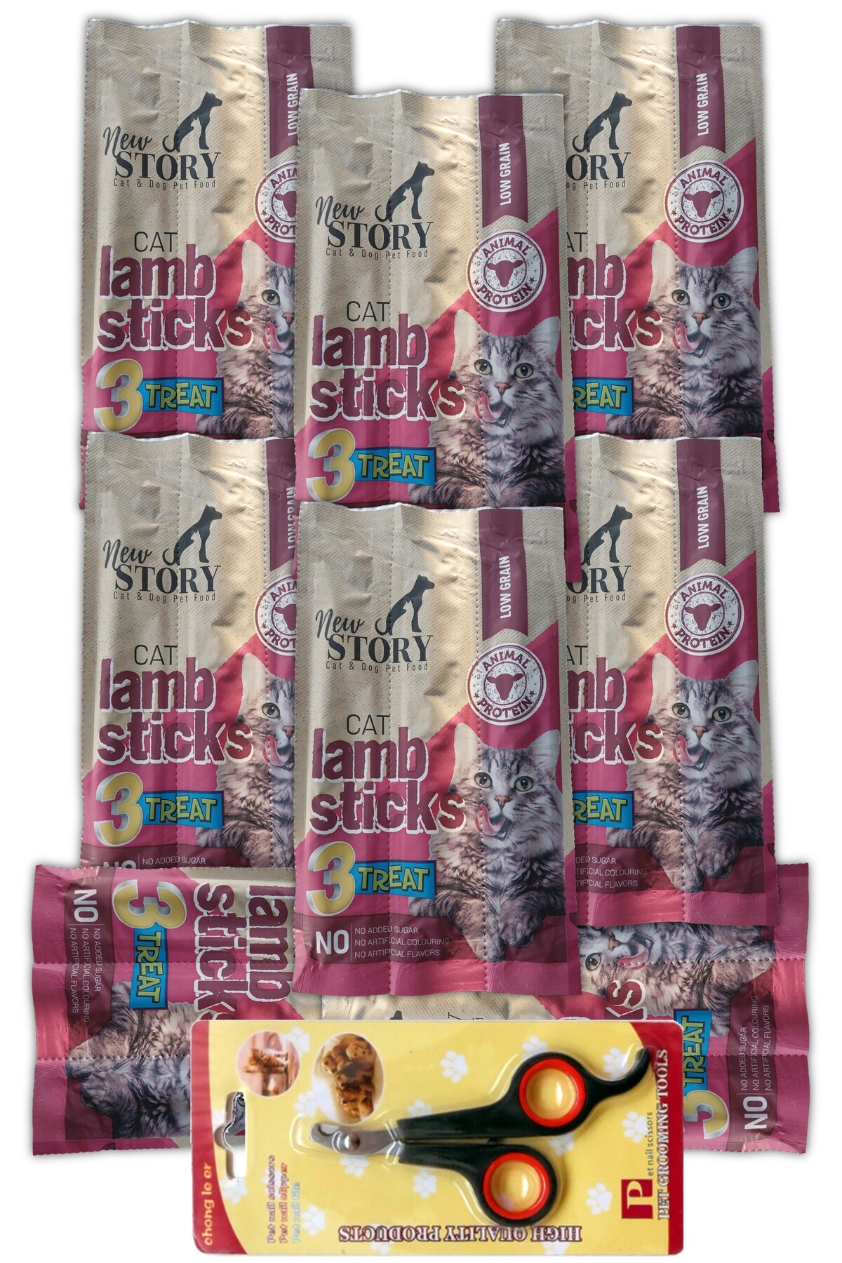 New Story Kuzu Etli 8 Adet 3lu Kedi Odul Cubuklari, Cat Lamb Sticks, Tirnak Makasi