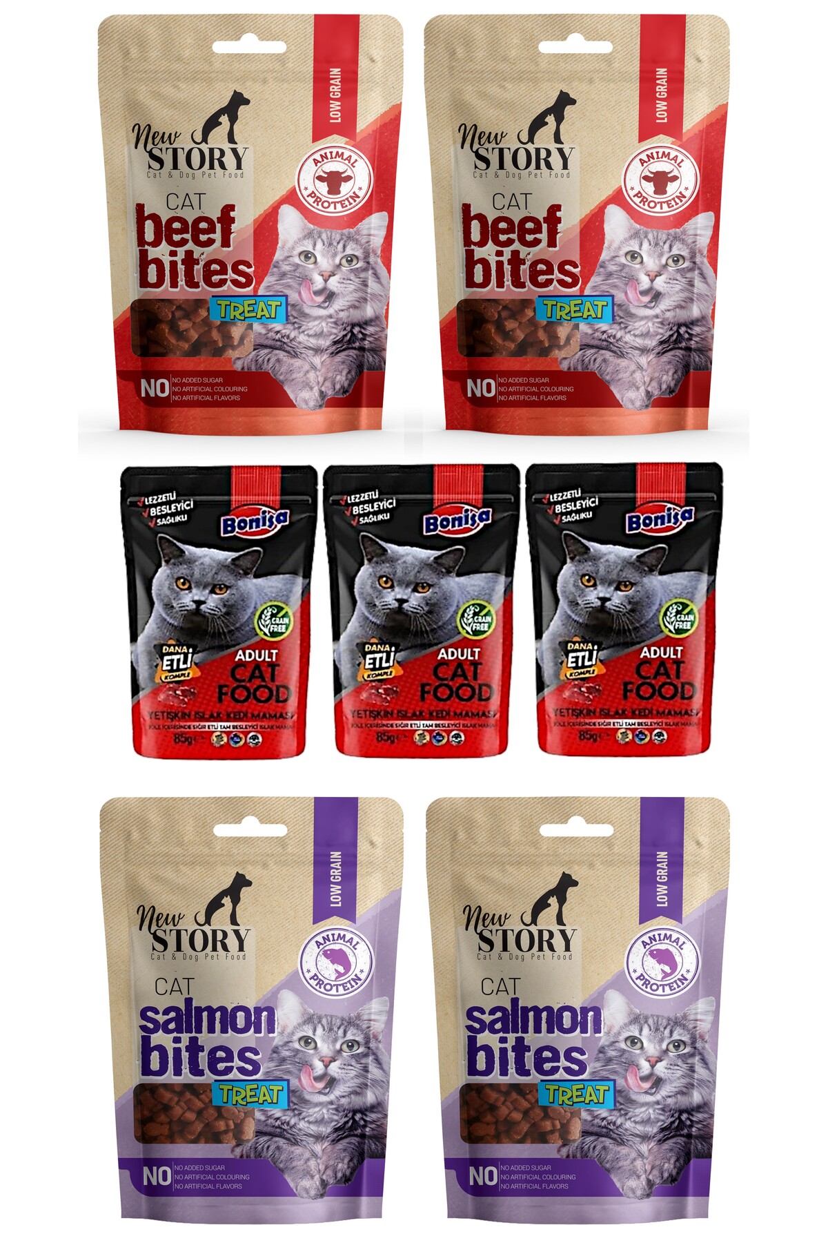 New story Somonlu, Sigir Etli 3x60gr Atistirmalik Taneli Yumusacik Kedi Odulu, 3-Beef Punch