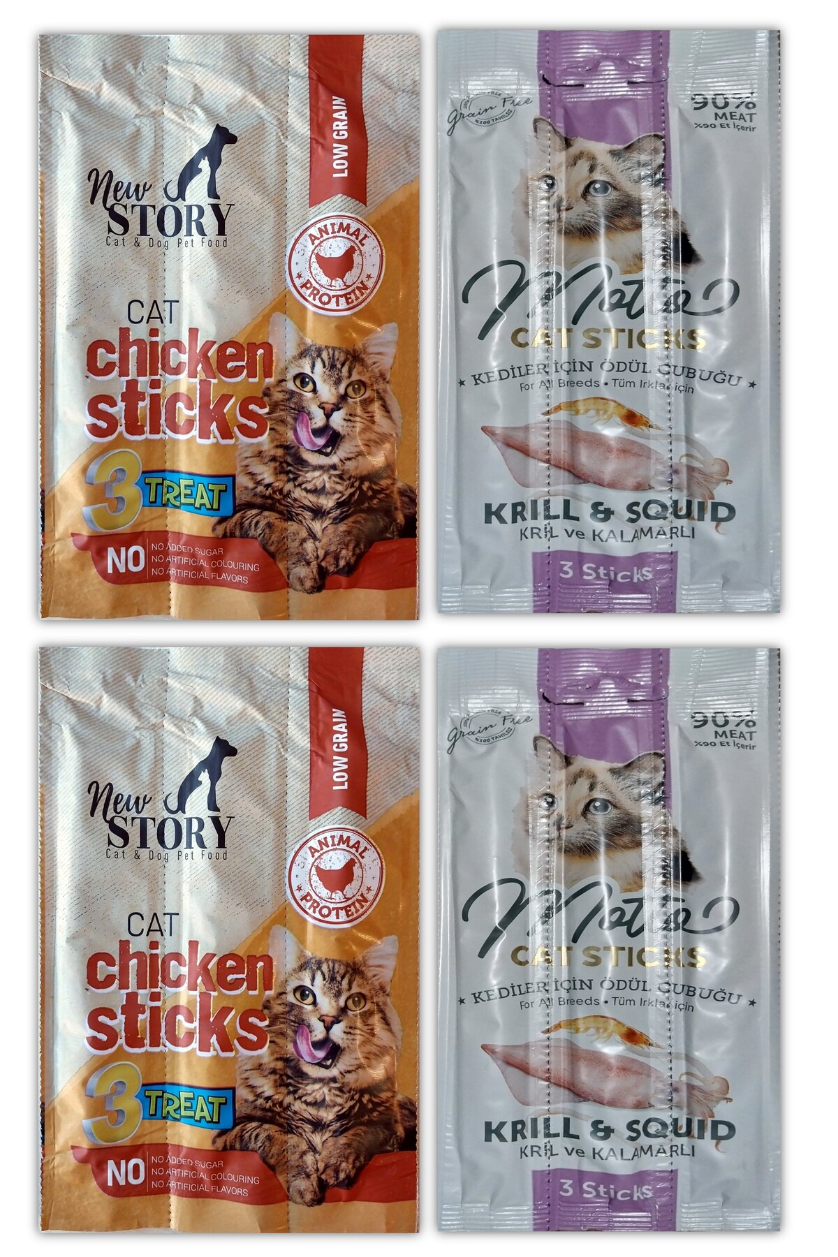 New Story Tavuk Etli 2 Adet 3lu Kedi Odul Cubuklari, Cat Chicken Sticks, Motto Krill Sticks