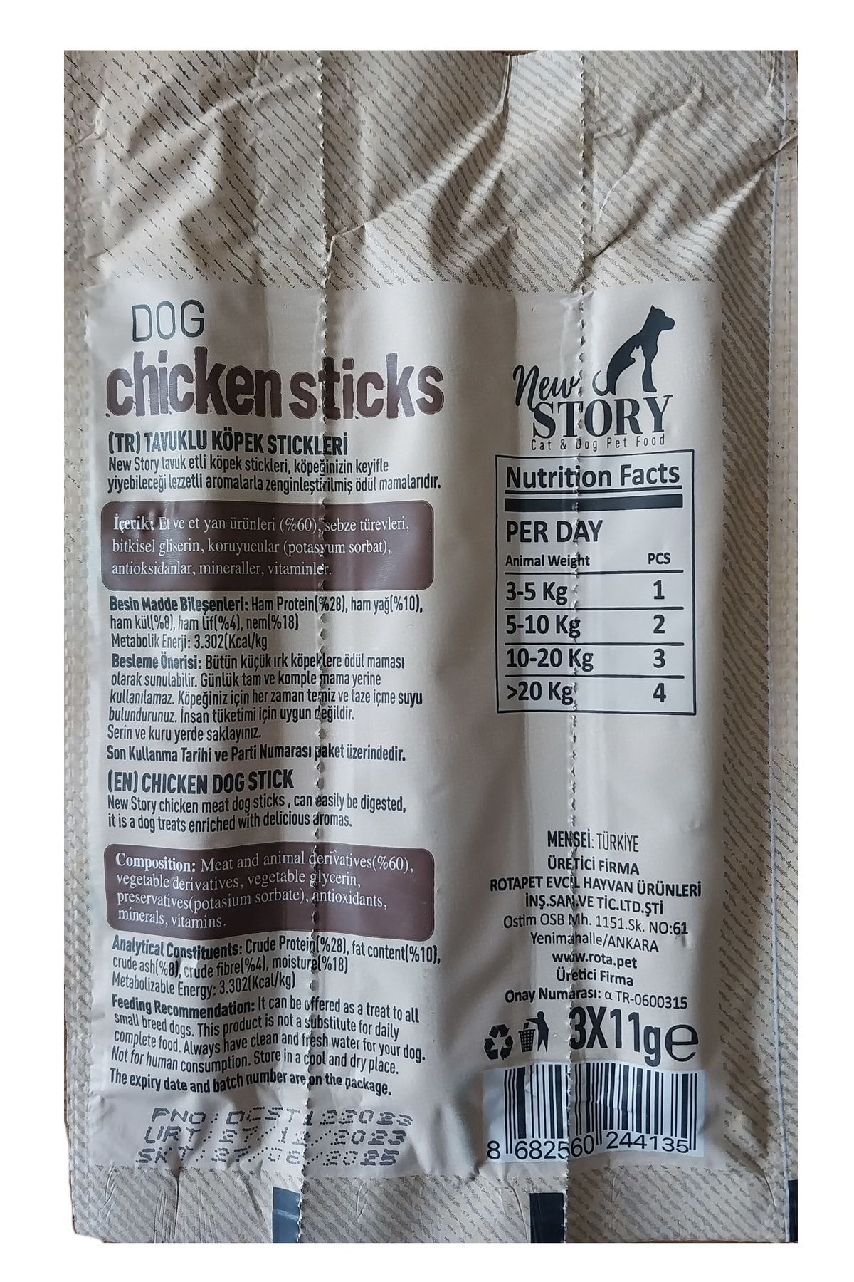New story Tavuk Etli Köpek Ödülü İri-Irk 11gr Extra Chicken Sticks 12 adet 3lü