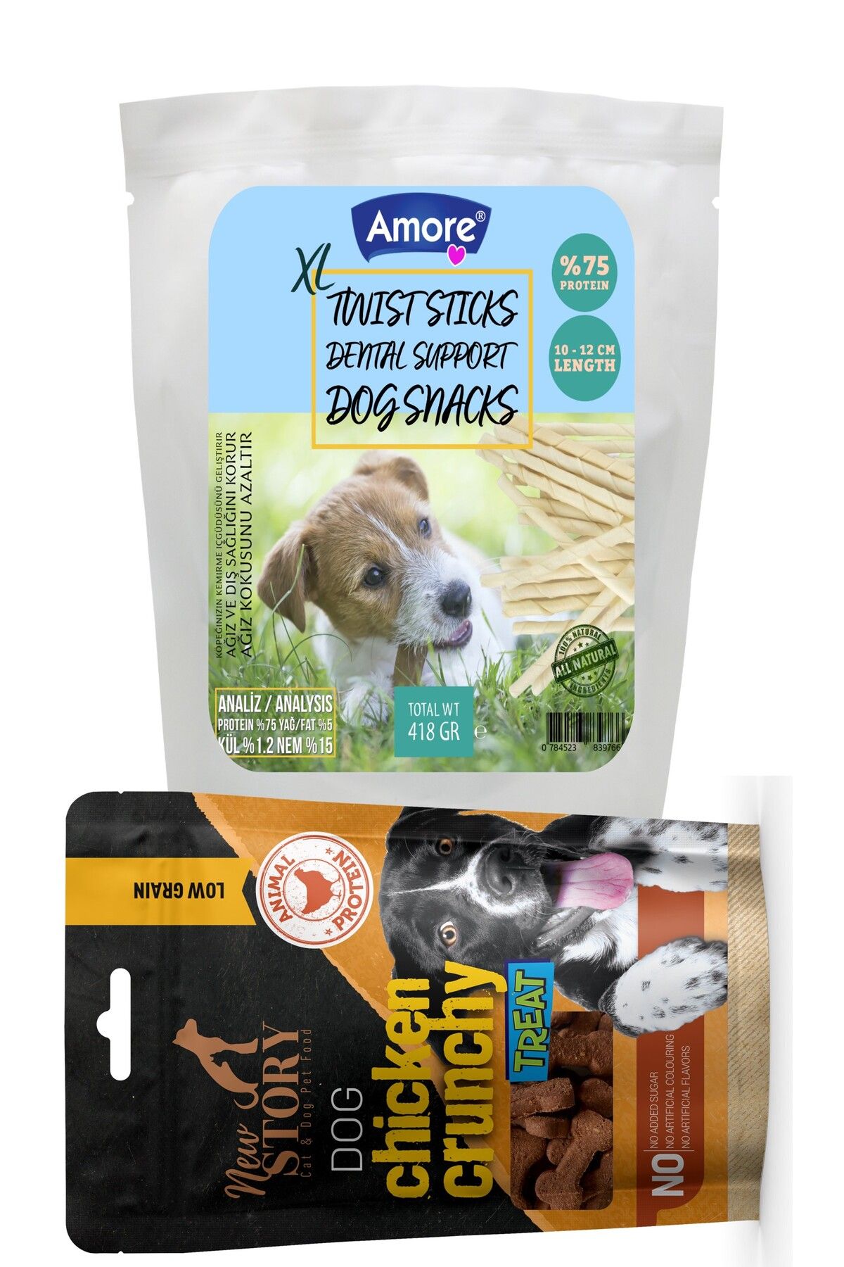 Amoredog Twist Dog Sticks Xl 418 Gr Kalın Köpek Burgu çiğneme Burgu ödül çubuğu, Chicken Crunchy 80gr